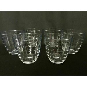 Set 6 Embossed Line Ring Double Old Fashioned Whiskey Juice Drinking Glass 12 oz